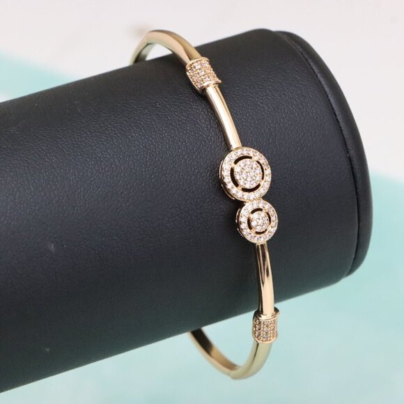Dual Circle Design Rose Gold Bangle with Sparkling Accents, XPBL0430 - Picture 8 of 10